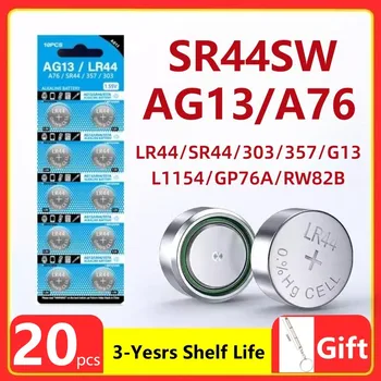 20PCS AG13 LR44 A76 1.55 V gombíkové Batérie Pre Hodinky, Hračky, Diaľkové L1154 SP76 pila SR44 LR1154 357 303 Bunky Mince Alkalické Batérie Obrázok