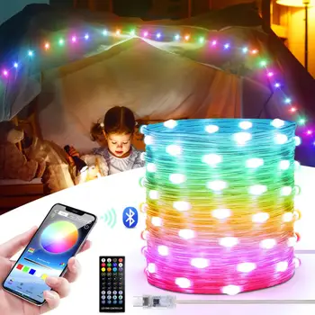USB Vianočný Stromček LED Reťazec Svetlá s Bluetooth Smart App Diaľkové Ovládanie 10 M/20M Vianočné Domova Rozprávkových Svetiel Garland Obrázok