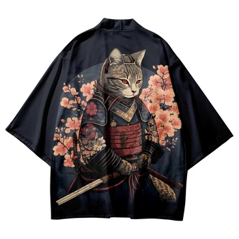 Plus Veľkosť Japonská Sakura Samuraj Tlač Kimono Streetwear Muži Ženy Cardigan Harajuku Tradičné Oblečenie Letné Beach Haori Obrázok