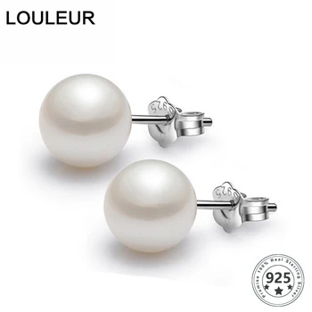 LouLeur 6-8 mm Shell white Pink Pearl 925 Silver Stud Náušnice, Módne Šperky pre Ženy Veľkoobchod Náušnice Obrázok