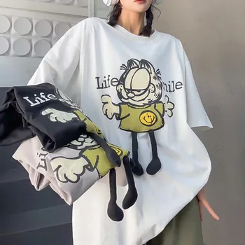 Letné kórejská Verzia Príležitostné Voľné Ženy T-shirt 2023 Módne Cartoon Tlač Veľkých Veľkosť-Krátke rukávy T2K Hip-hop, Street T-shirt Obrázok