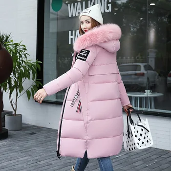 Zimné Ženy, nový kórejský verzia long-štýl Parkas s Veľkým chlpaté golier pribrala kapucňou Móda a voľný čas bavlna kabát Obrázok