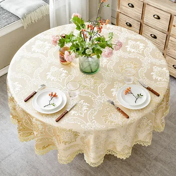 Veľký okrúhly obrus, domáce kruhový jedálenský stôl handričkou, obrus, textílie, umenie, pribrala tabuľka mat Obrázok