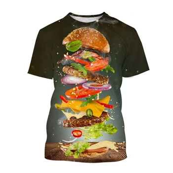 Funny T-shirt Unisex Lete Módny Trend Punk Tee Hip Hop Štýl 3D Hamburger, Hranolčeky Vzor Krátke Rukávy Fast Food Voľné Topy Obrázok