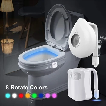 Nočné Svetlo Smart PIR Snímač Pohybu Wc Sedadlo 8 Farieb Nepremokavé Podsvietenie Wc LED Zariadenie WC Toalety Svetlo Obrázok