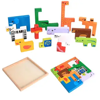 Batoľa Hádanky Drevený Blok Zvierat Skladačka Vzdelávacieho Puzzle Montessori A STONKY Drevené Hračky Pre Chlapcov, Dievčatá, Deti A Obrázok