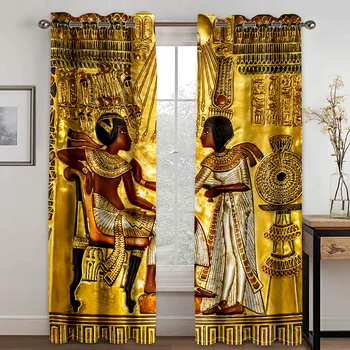 Egyptských Faraónov African National Čierna Žena 2 Kusy Poštovné Zadarmo Tenké Okno Závesy Záves pre Obývacia Izba, Spálňa Decor Obrázok