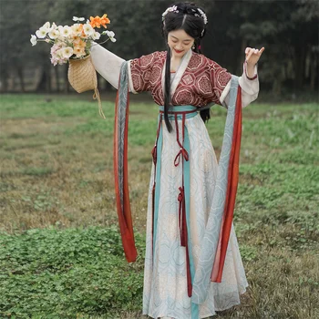 Čínsky Vintage Oblečenie Žien Ľudový Tanec Cospaly Dávnych Princezná Hanfu Vyhovuje Denne šesť-dielna Sada Tang Kroji Obrázok