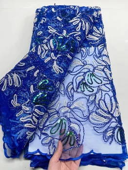 5 Metrov Modré Lano Vyšívané Oka Francúzsky Svadobné Šaty, Módne Vyšívané Kábel Handričkou Fáze Čipky Textílie Francúzskej Čipky Materiálov Obrázok