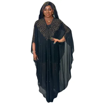 Nové Africké Dizajn Bazin Chiffion Dlho Držať Diamond Rukáv Dashiki Šaty Pre Lady Obrázok
