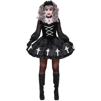 Halloween Mníška Cosplay Kostým Ženy Black Upír Fantasy Šaty Teroru Voodoo Bábiky V Krojoch Strany Zamaskovať Žena Lolita Šaty Obrázok