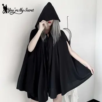 [Si Moje Tajné] Harajuku Čierna Bunda Goth Oblečenie Halloween Voľné Top Bat Cloakvampire Kabát s Kapucňou Windbreaker Plášť Žena Obrázok