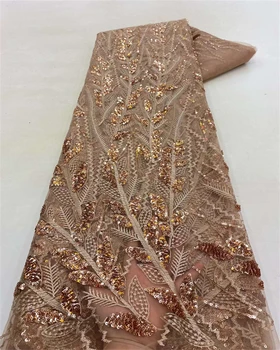 2023 High-End Francúzsky Vyšívanie Korálkami Čipky Textílie Afriky Nigérijský S Sequin Textílie Pre Svadobné Šaty Obrázok