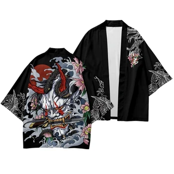 Hannya Maska 3d Kimono Tričko Cosplay Módne Letné Muži Ženy sedembodovej Rukáv Topy Bežné Harajuku Cardigan Bundy Streetwear Obrázok