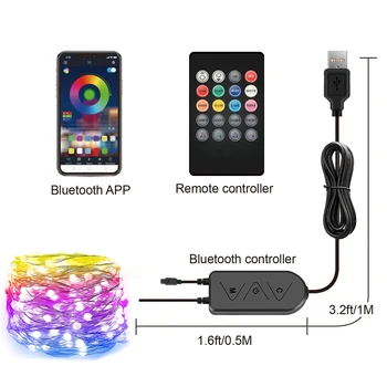 Pop Smart 5/10/20M USB RGB Zmena String Svetlo Bluetooth Aplikácia Riadená Garland Vianoce Spálňa Strán, Svadby, Vonkajšie Vzdialený lampa Obrázok
