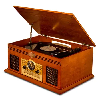 drevené retro FM, Analógové Ladenie/CD music center record player,Blue-tooth a Vstavané Stereofónne Reproduktory vinyl gramofónu kazety Obrázok