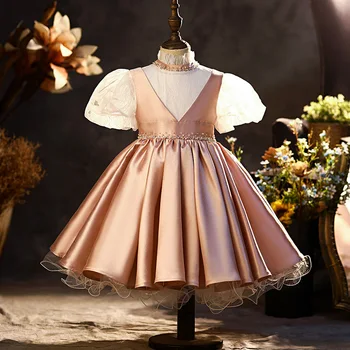 Dieťa Španielsky Lolita Princezná Plesové Šaty, Lištovanie Dizajn Narodeninovej Party Krst Oblečenie Veľkonočné Eid Šaty Pre Dievčatá  Obrázok