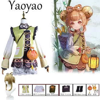 Hra Anime Genshin Vplyv Yaoyao Cosplay Kostým Čínsky Štýl Halloween Oblečenie Celý Set Parochňu pokrývku hlavy bábika batohu Oblek Obrázok