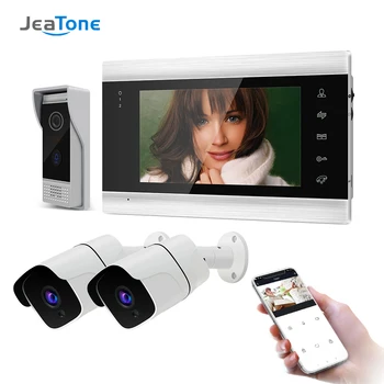 Jeatone 7 Palcový Bezdrôtový WiFi Smart IP Video Dvere, Telefón, Intercom Systém s 2x720P Dohľadu Kamery,Podpora Detekcie Pohybu Obrázok