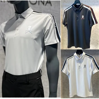 Nová Jar Leto Golf Krátke Rukáv Tričko pánske Lebky Odznak Kvalitný Módny dizajn Elastické pánske Golfové Oblečenie Obrázok