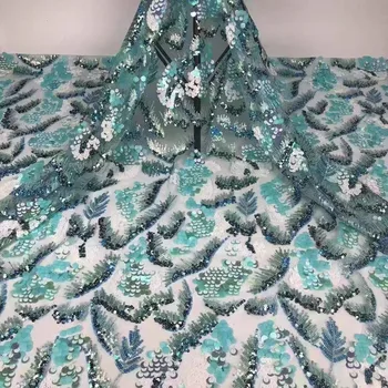 Zelená Nigérijský flitrami čipky textílie 2023 vysokej kvality afriky francúzskej čipky fabirc S Flitrami pre svadobné party šaty Obrázok