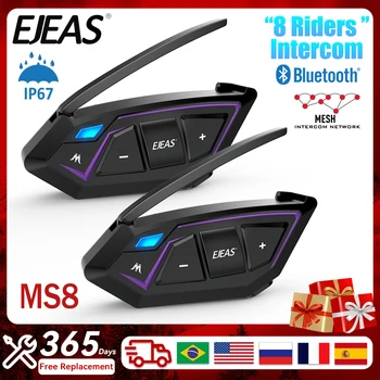 EJEAS MS8 Bluetooth 5.1 Motocykel intercom Prilba Headset 7000M Oka Technológie palubného telefónu Komunikátor 8 Jazdcov FM Nepremokavé Obrázok