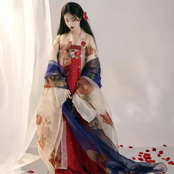 Hanfu 4Pcs Starovekej Čínskej Kostým Ženy Oblečenie Tradičné Hanfu Tanečné Kostýmy Ľudové Rozprávky Šaty Na Promócie Šaty 2023 Nové Obrázok