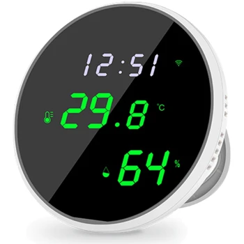 Wifi Izba Teplomer Smart Teplota Vlhkosť Monitor S LED Podsvietený Displej Obrázok