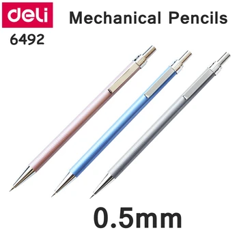 36PCS/BOX Deli Mechanické Ceruzky 6492# 0,5 mm 6493# 0.7 mm Automatická ceruzka Kovové puzdro pencial 3 farby Top značky Deli Obrázok