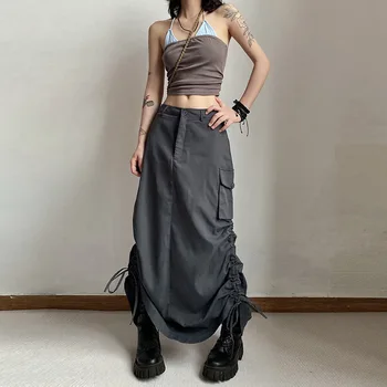 Príležitostné Voľné Ženy Y2k Streetwear Cargo Sukne 2023 Módne Letné Pevné Vysoký Pás Módne Skladaná Sukňa Lady Goth Oblečenie Obrázok