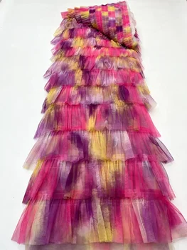 2023 Vysokej Kvality Afriky 3D Kvetinové Výšivky Sequin Čipky Textílie francúzskej Čipky a Tylu Textílie pre Svadobné Šaty 5Y/KS Obrázok