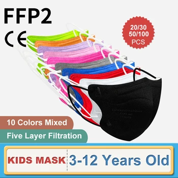 20-100ks Deti FFP2 Masky 5 Vrstva 3D Zmiešané Farby fpp2 Schválené Maska Deti, Chlapci, Dievčatá, Baby, Priedušná Mascarillas Niños Obrázok