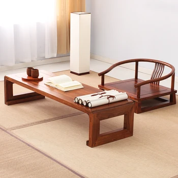 Japonský tatami konferenčný stolík, nízky stolík, jednoduché staré elm čaj jedálenský stôl a stoličky, kombinácia Zen masívneho dreva kang stôl, okno bay Obrázok
