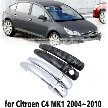 Black Carbon Fiber rukoväť Alebo Chrome Bočných Dverí Kryt Výbava Nastaviť pre Citroen C4 MK1 2004~2010 autopríslušenstva 2005 2006 2007 2008 Obrázok