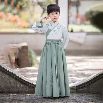 Čínsky Štýl, Svetlo Zelená Výšivky Hanfu Deti Chlapec Strany Cosplay Kostým Detský Tang Vyhovovali Výkon Oblečenie Obrázok