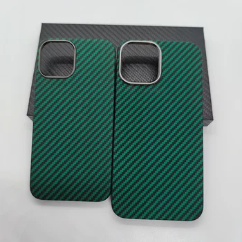 Zelená Uhlíkových Vlákien Telefón puzdro Pre IPhone 12 Pro Max 12Pro 12Promax Zahŕňa Vysokej Kvality Ultra-tenké Aramidové Vlákna Pevný Kryt Prípadoch Obrázok