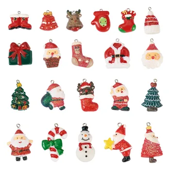 21Pcs Nepriehľadné Živice Lesk Prášok Prívesky Santa Claus Snehuliak Socking Vianočné Náušnice, Prívesky Keychain Šperky Zistenia Obrázok