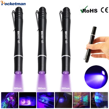 Prenosný Vreckový Mini UV Baterka 385nm 365nm 395nm Ultra Violet Čierne Klip Penlight Peniaze Zistiť linterna Lekárske Horák Obrázok