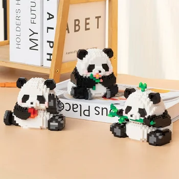 Obrie Panda Kvet Stavebné Bloky Čínske Hračky Deti Inteligencie Budovy Mini Pelety Dievča, Darček Chlapec Puzzle Obrázok