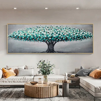 100%Ručne Maľované Zelený Strom Hrubé Nôž Maľovanie Abstraktnú Olejomaľbu Interiérové Dekorácie, Maliarstvo, Spálňa, Obývacia Izba Dekor Obrázok