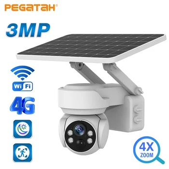 PEGATAH 3MP 4G Bezdrôtová Solárna Fotoaparát, WiFi, Vonkajší 4X Optický Zoom Detekcia Pohybu Plné Farby Nočné Videnie Bezpečnostných IP Kamier Obrázok