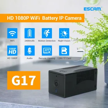 ESCAM G17 1080P Mini Wifi Fotoaparát Malé Nabíjateĺnou Batériou Napájaný Bezdrôtový KAMEROVÝ Bezpečnostný Dohľad Kamerou na Nočné Videnie Cam Obrázok