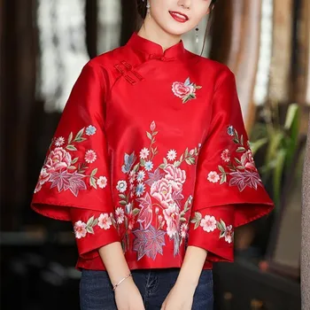 Etnický Štýl Vintage Výšivky Čínsky Topy Ženy Bunda Voľné Kabát Tang Vyhovovali Žena Jeseň Hanfu Obrázok
