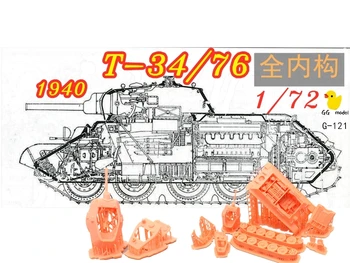 1/72 Sovietsky T-34/76 Úplné Vnútorné Tank Model 3D Vytlačené Biely Film Živice Úplné Vnútorné Tank Model Tank Model Hobby 14 Rokov Obrázok