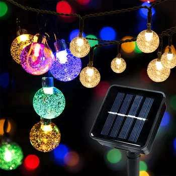 Slnečné Svetlo Crystal Ball LED Reťazec Svetlá Rozprávkových Svetiel Girlandy s 8 Režimov Vodotesný Pre Vianočný Večierok Vonkajšie Dekorácie Obrázok