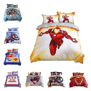 Superhrdina Detí Roztomilý Štyri-kus Bavlny Koži-Priateľský Mäkké Obliečky Iron Man Spiderman Chlapec Cartoon Posteľ List Deka Kryt 3ks Obrázok