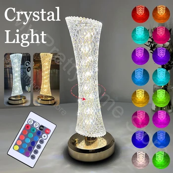 LED Crystal stolná Lampa RGB Svetlo USB Nabíjateľné Dotyk Stmievanie/Farebné Romantickú Atmosféru Spálne Light Decor Svetlo Obrázok