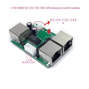 Mini PCBA 4Ports Networkmini ethernet switch modul 10/100Mbps 5V 12V 15V 18V 24V Obrázok