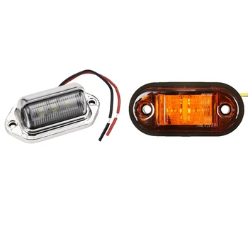 12V / 24V 2 LED, Bočné Obrysové Svetlá na Čítanie pre Auto, ťahač s Návesom E-Označené Amber a 12-24V 6 LED Číslo špz Svetlo Obrázok