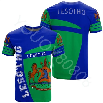Letné Afrického Regiónu Vlajkou Krajiny, Lesotho Štýl Športové Príležitostné Voľné pánske Print Módne Tričko Krátky Rukáv Obrázok